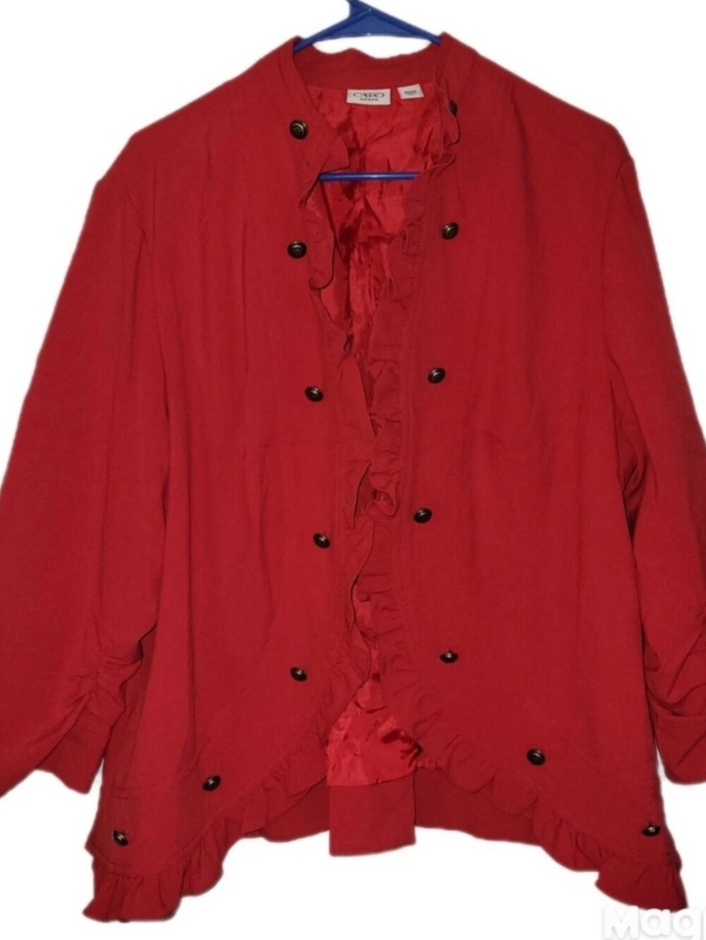 CATO Military Jacket Holiday Red Buttons Ruffle Blazer 18/20 Rouched Sleeves
